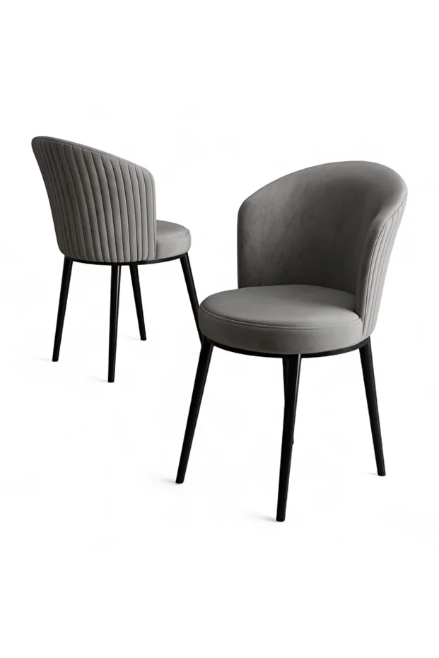 Risa Serisi 4 Adet Gri Mutfak Sandalyesi Gold Kaplama Metal Ayak 1. Sınıf Babyface Kumaş 3